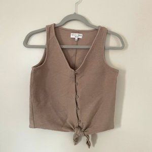 Madewell Beige Texture & Thread Button-Front Tie Tank Top